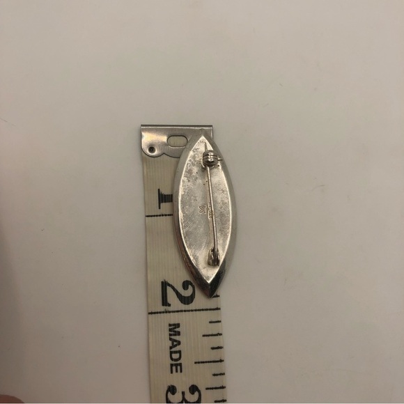 Vtg Sterling & Abalone Marquis Shaped Brooch 1.9” x .6” - Picture 5 of 5